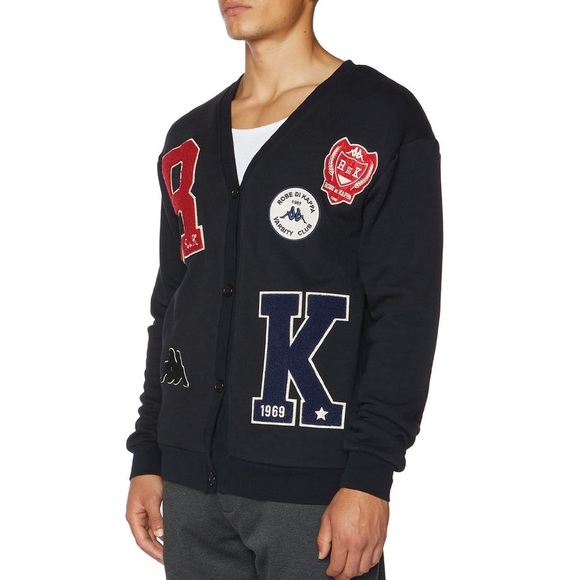 Kappa Robe Giovani Sea Cardigan jet black Embroidered felt patches XL NWT - Picture 2 of 10